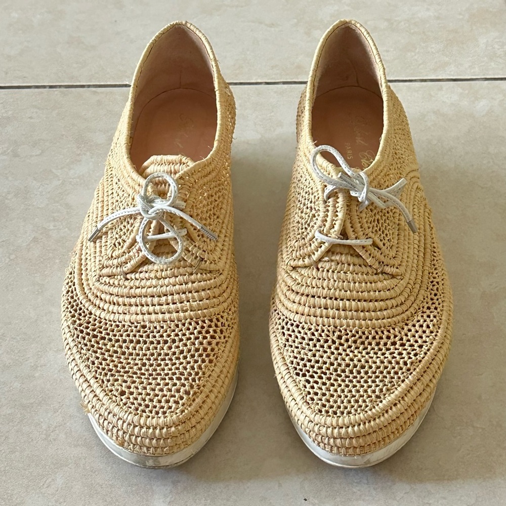 R Robert Clergerie "Pinto" Platforms Beige Woven Footwear - Picture 1 of 7